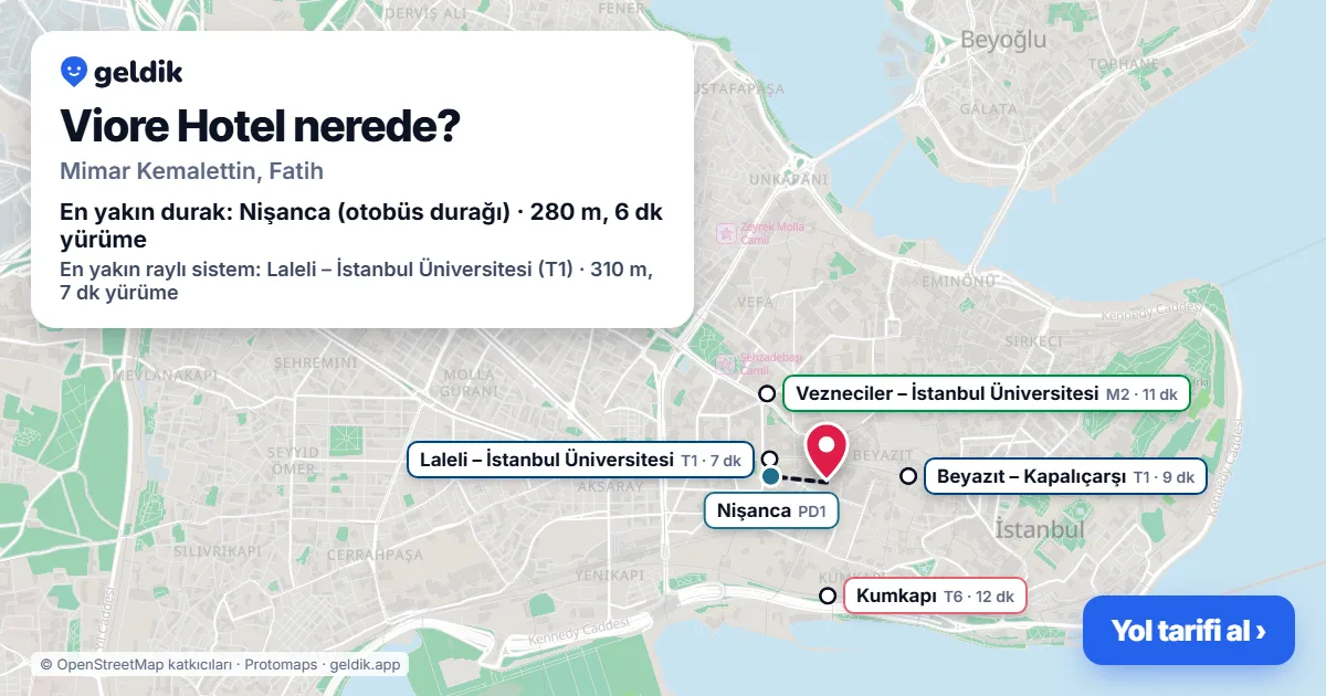 Viore Hotel nerede: haritada konumu ve en yakın duraklar, yürüme süreleriyle