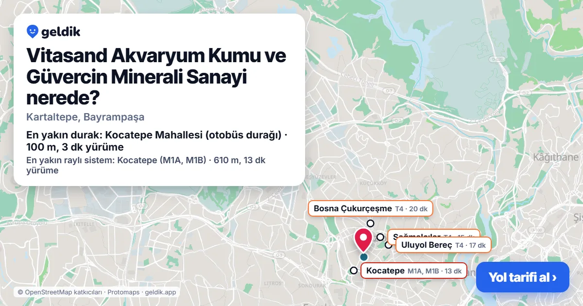 Where is Vitasand Akvaryum Kumu ve Güvercin Minerali Sanayi: map with its location and the nearest stops, with walking times