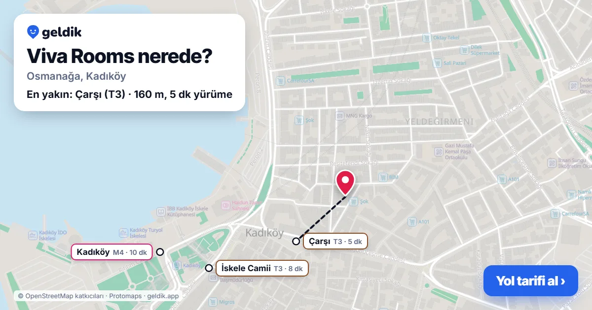 Viva Rooms nerede: haritada konumu ve en yakın duraklar, yürüme süreleriyle
