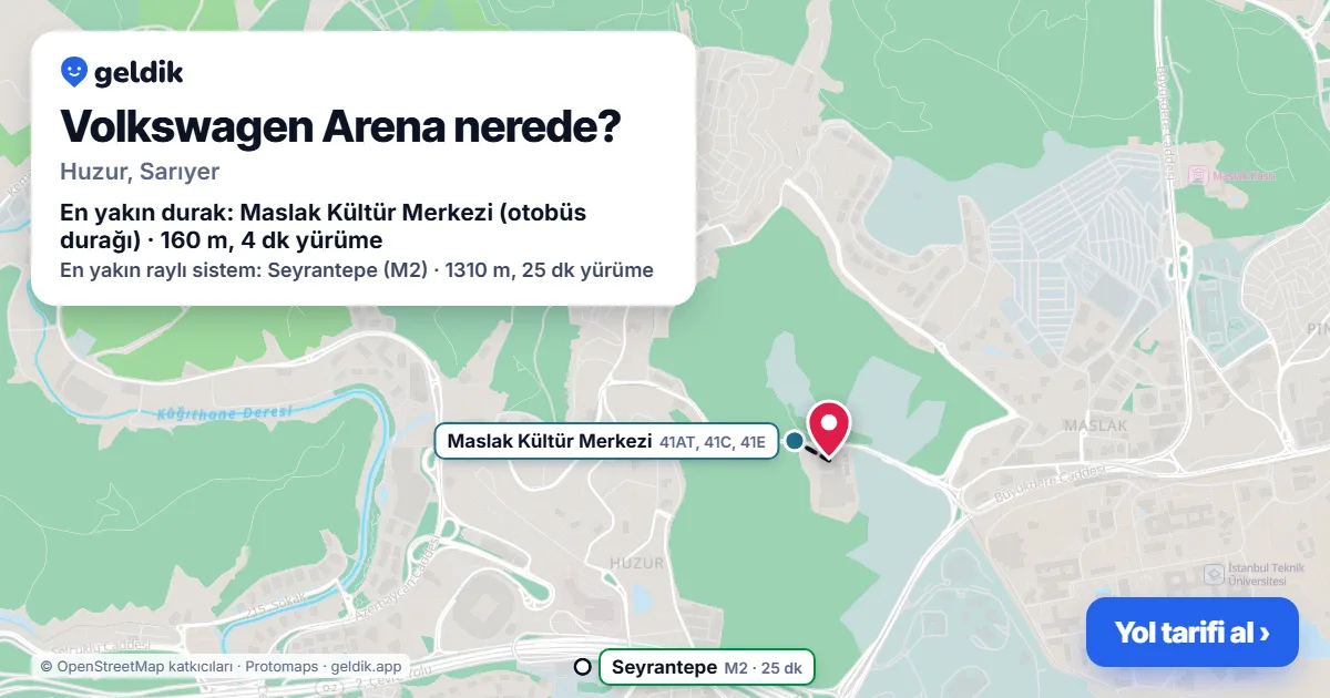 Volkswagen Arena nerede: haritada konumu ve en yakın duraklar, yürüme süreleriyle