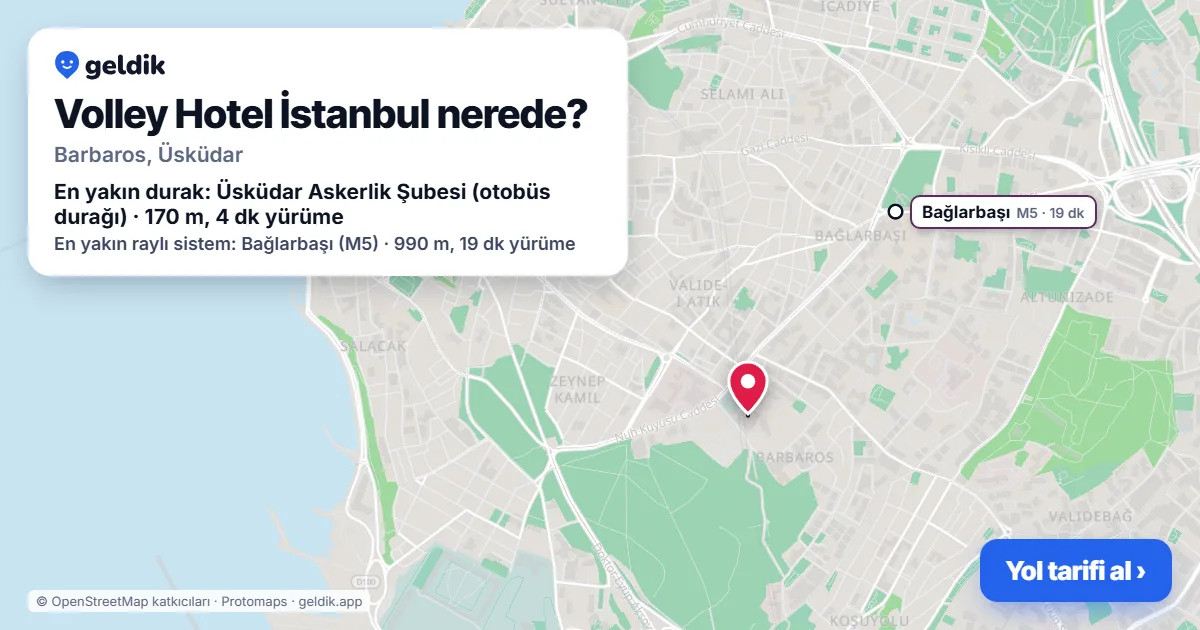 Volley Hotel İstanbul nerede: haritada konumu ve en yakın duraklar, yürüme süreleriyle