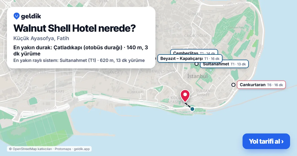 Walnut Shell Hotel nerede: haritada konumu ve en yakın duraklar, yürüme süreleriyle