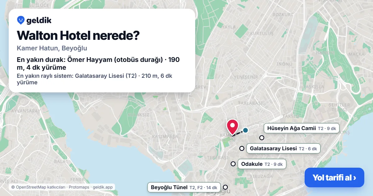 Where is Walton Hotel: map with its location and the nearest stops, with walking times