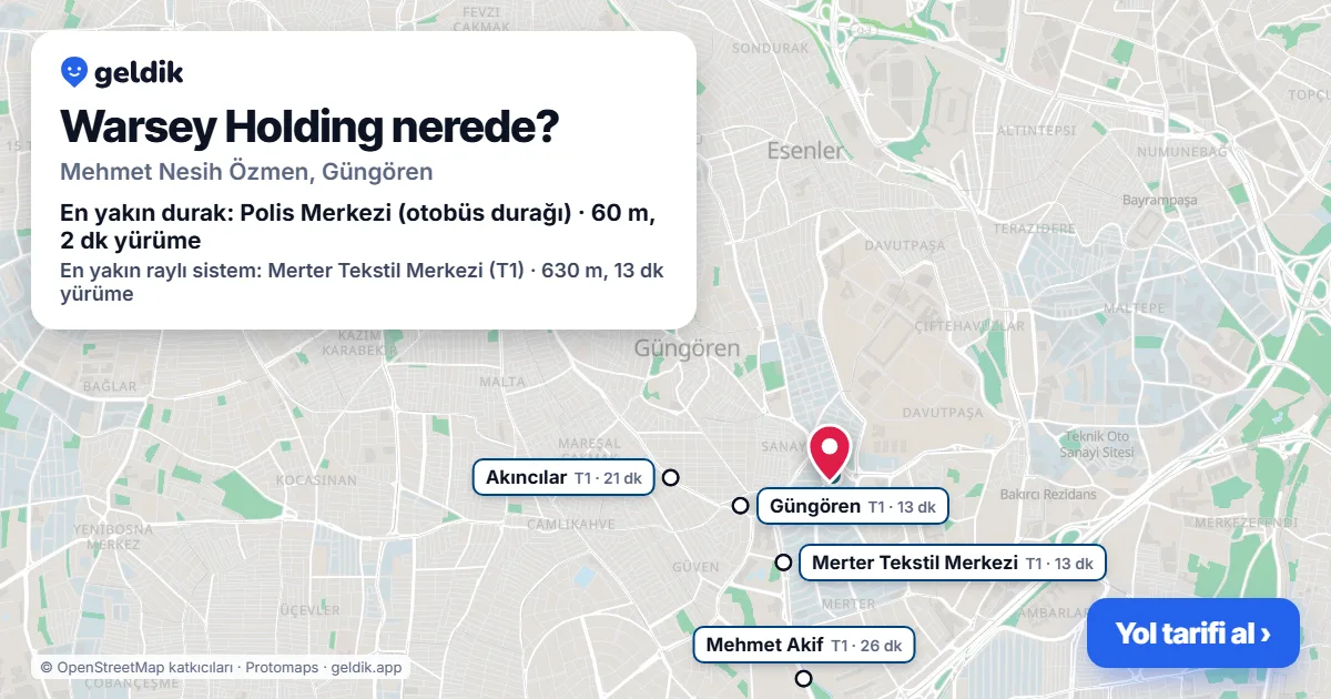 Where is Warsey Holding: map with its location and the nearest stops, with walking times