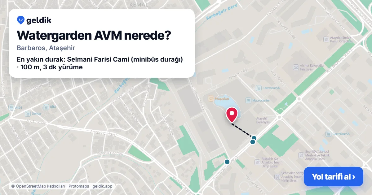 Where is Watergarden AVM: map with its location and the nearest stops, with walking times