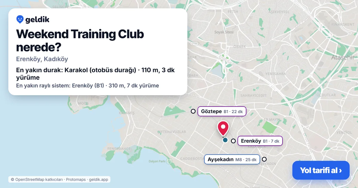 Weekend Training Club nerede: haritada konumu ve en yakın duraklar, yürüme süreleriyle