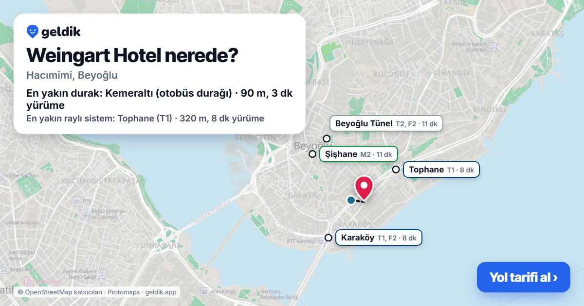 Weingart Hotel nerede: haritada konumu ve en yakın duraklar, yürüme süreleriyle