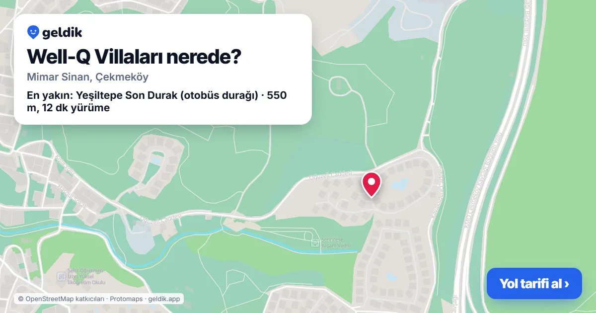 Well-Q Villaları nerede: haritada konumu ve en yakın duraklar, yürüme süreleriyle