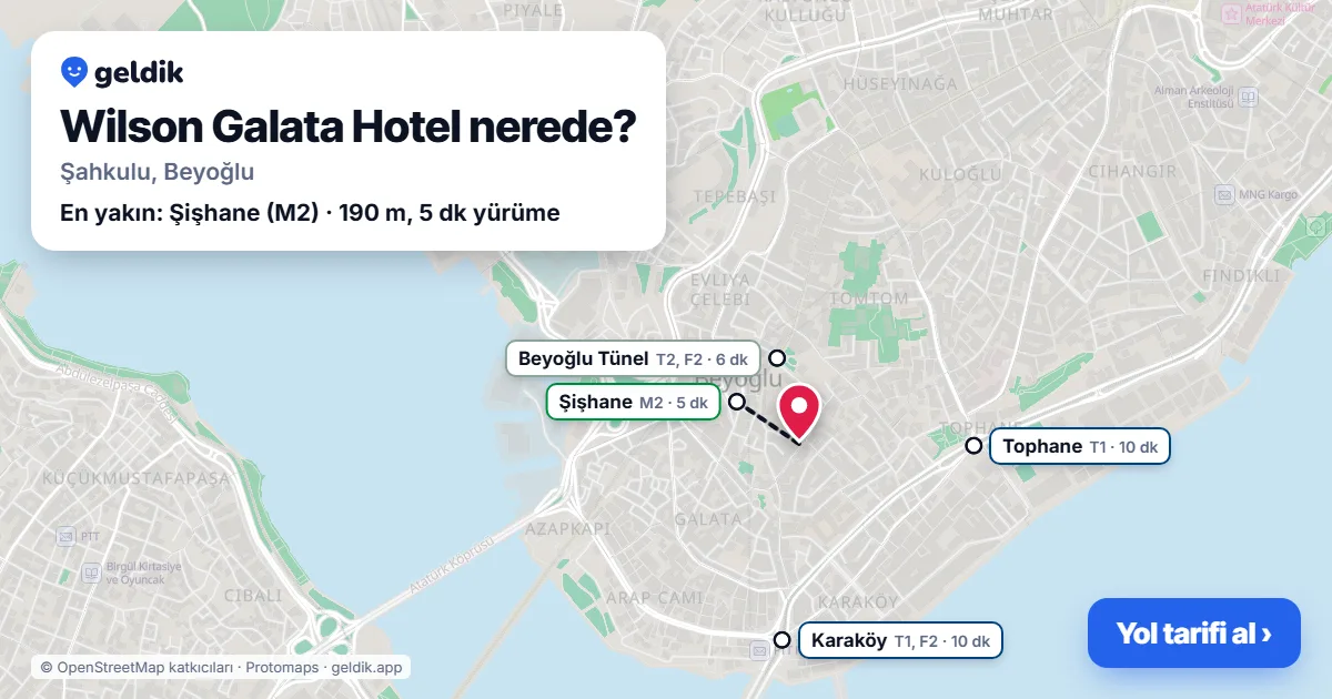 Where is Wilson Galata Hotel: map with its location and the nearest stops, with walking times