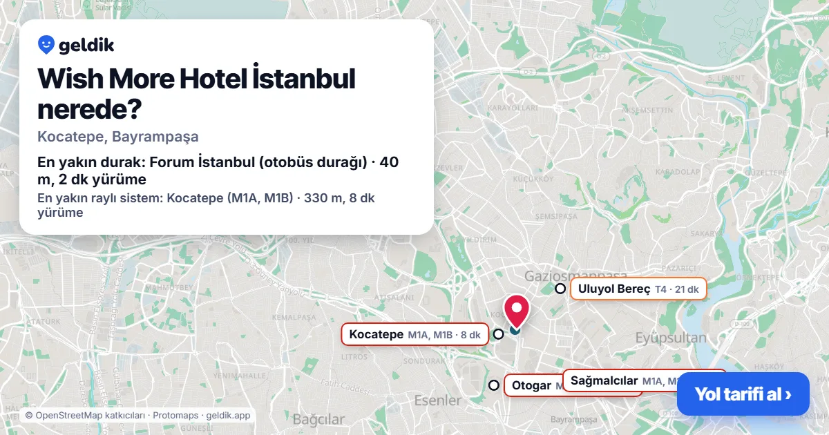 Wish More Hotel İstanbul nerede: haritada konumu ve en yakın duraklar, yürüme süreleriyle