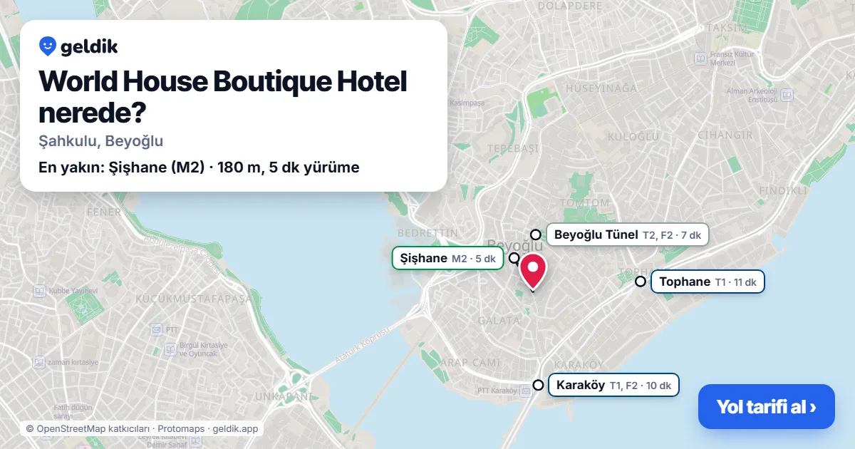 World House Boutique Hotel nerede: haritada konumu ve en yakın duraklar, yürüme süreleriyle