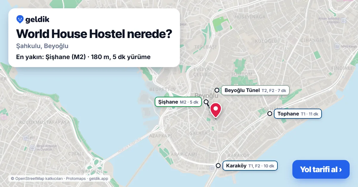 World House Hostel nerede: haritada konumu ve en yakın duraklar, yürüme süreleriyle