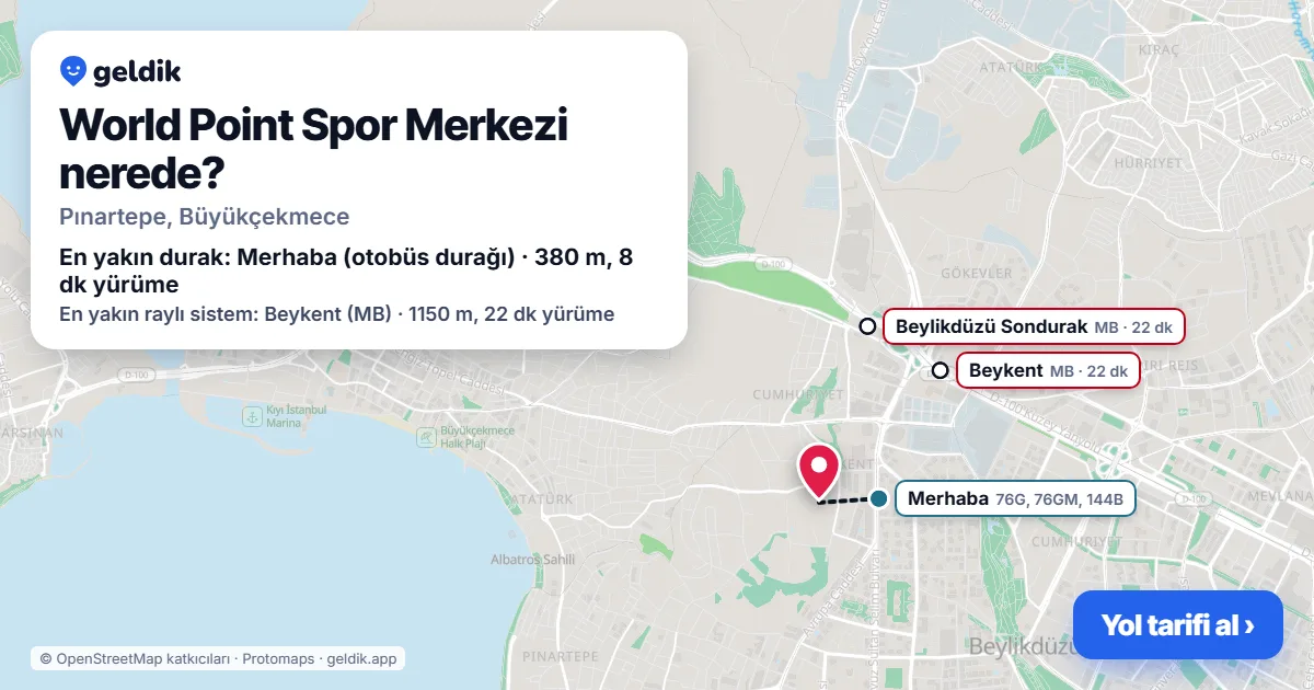 World Point Spor Merkezi nerede: haritada konumu ve en yakın duraklar, yürüme süreleriyle