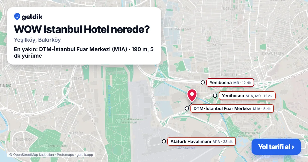WOW Istanbul Hotel nerede: haritada konumu ve en yakın duraklar, yürüme süreleriyle