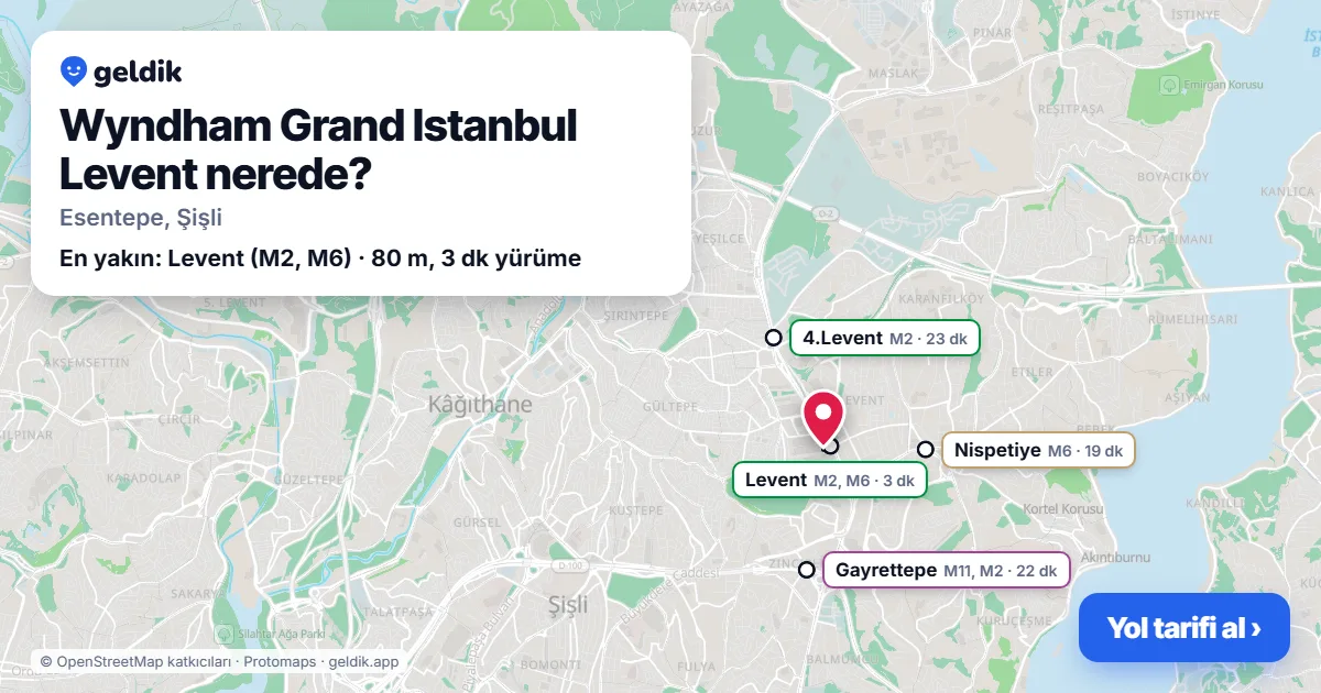 Where is Wyndham Grand Istanbul Levent: map with its location and the nearest stops, with walking times