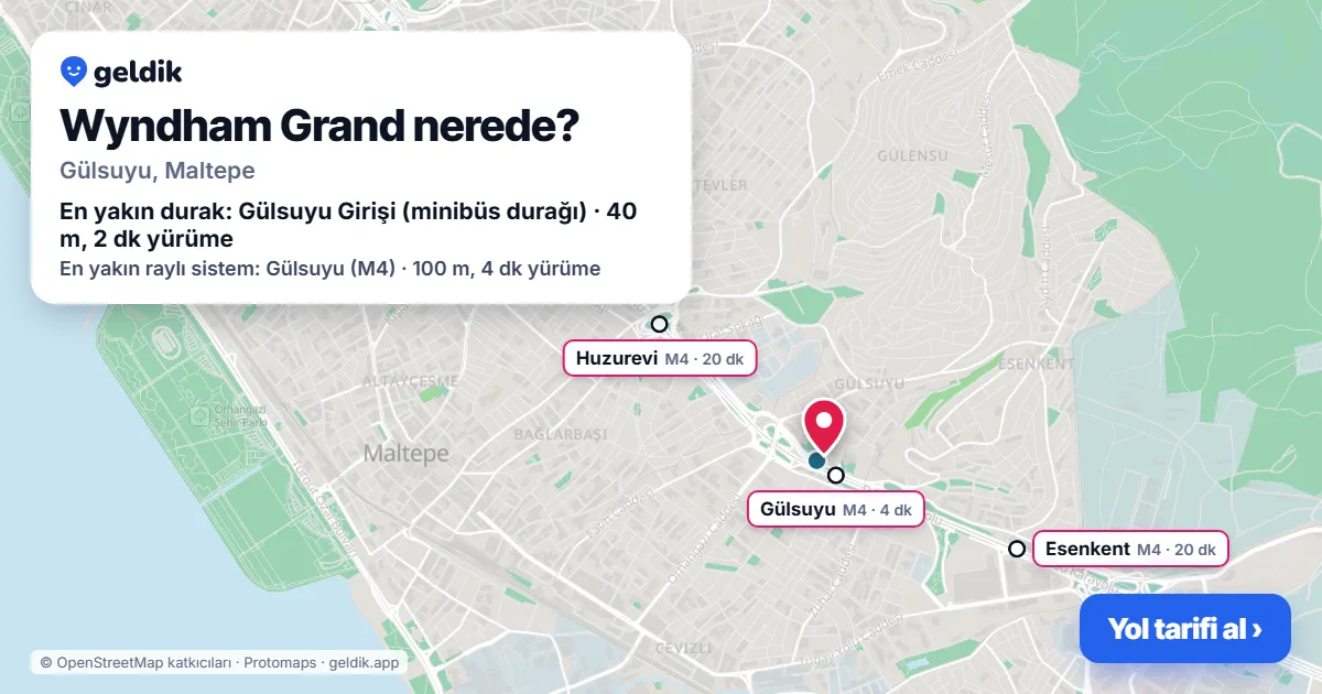 Wyndham Grand nerede: haritada konumu ve en yakın duraklar, yürüme süreleriyle