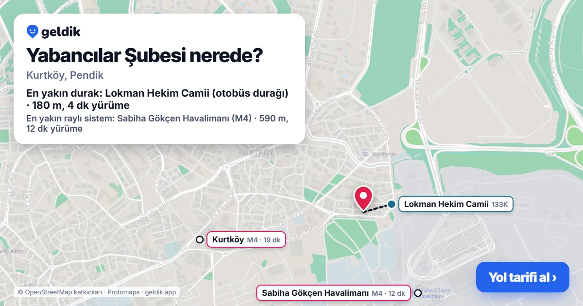 Where is Yabancılar Şubesi: map with its location and the nearest stops, with walking times