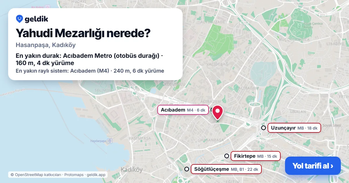 Where is Yahudi Mezarlığı: map with its location and the nearest stops, with walking times