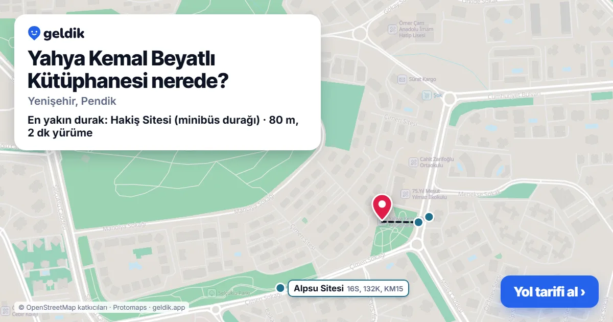 Yahya Kemal Beyatlı Kütüphanesi nerede: haritada konumu ve en yakın duraklar, yürüme süreleriyle