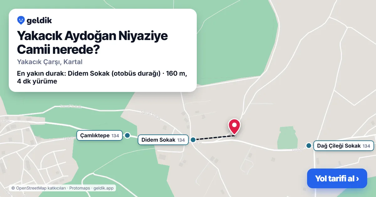 Yakacık Aydoğan Niyaziye Camii nerede: haritada konumu ve en yakın duraklar, yürüme süreleriyle