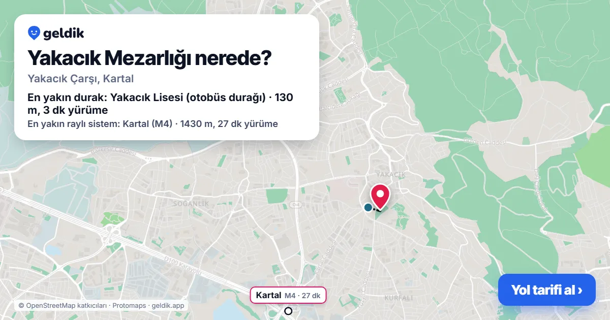 Yakacık Mezarlığı nerede: haritada konumu ve en yakın duraklar, yürüme süreleriyle