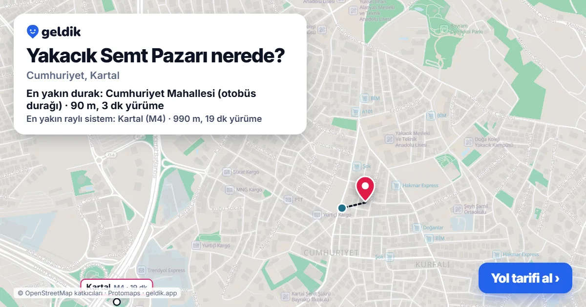 Yakacık Semt Pazarı nerede: haritada konumu ve en yakın duraklar, yürüme süreleriyle