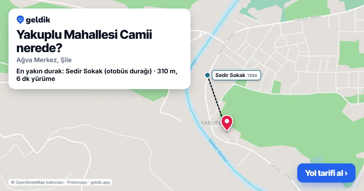 Where is Yakuplu Mahallesi Camii: map with its location and the nearest stops, with walking times