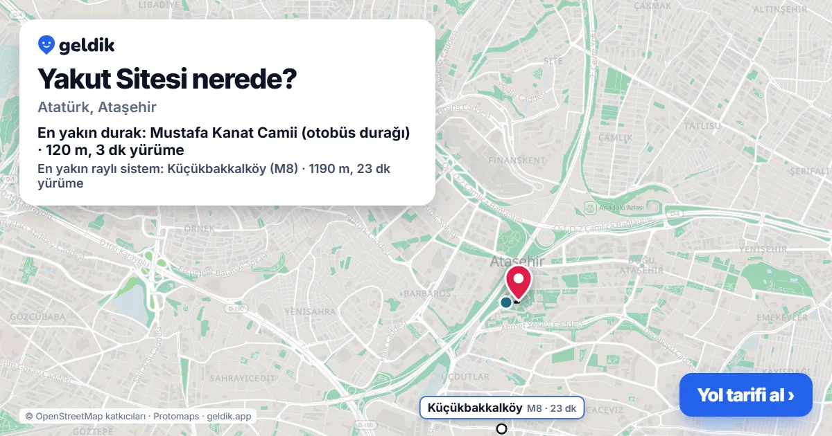 Yakut Sitesi nerede: haritada konumu ve en yakın duraklar, yürüme süreleriyle