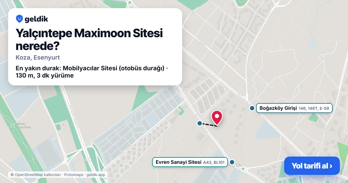 Where is Yalçıntepe Maximoon Sitesi: map with its location and the nearest stops, with walking times
