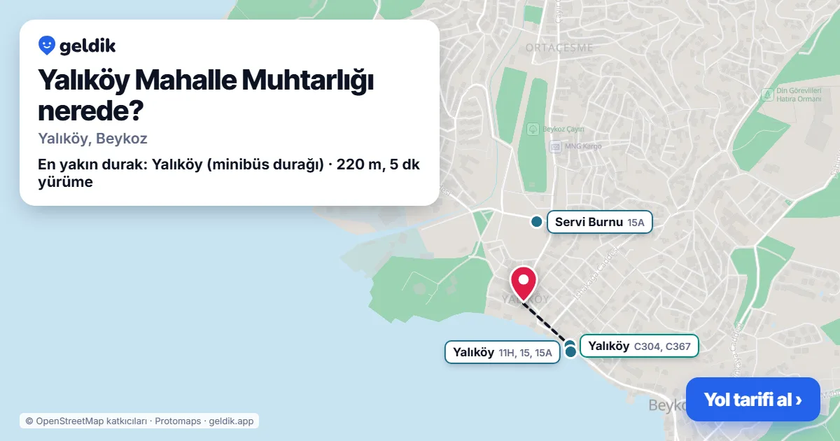 Yalıköy Mahalle Muhtarlığı nerede: haritada konumu ve en yakın duraklar, yürüme süreleriyle
