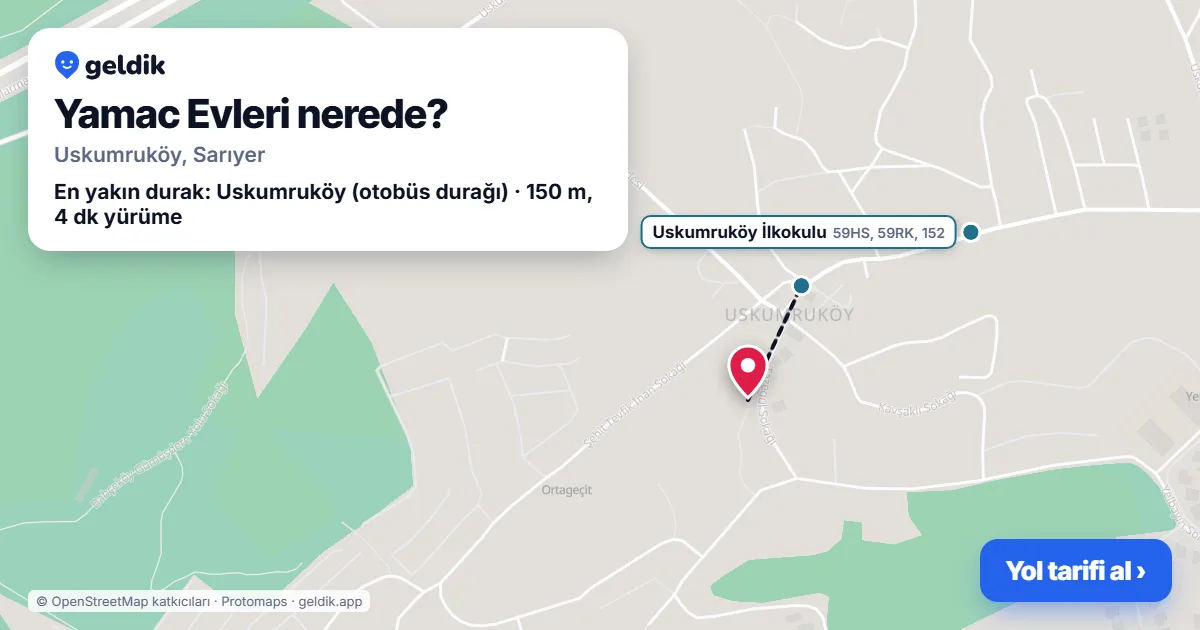 Where is Yamac Evleri: map with its location and the nearest stops, with walking times