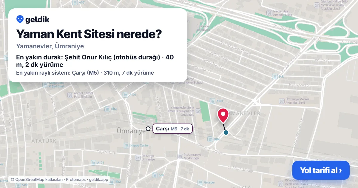 Where is Yaman Kent Sitesi: map with its location and the nearest stops, with walking times