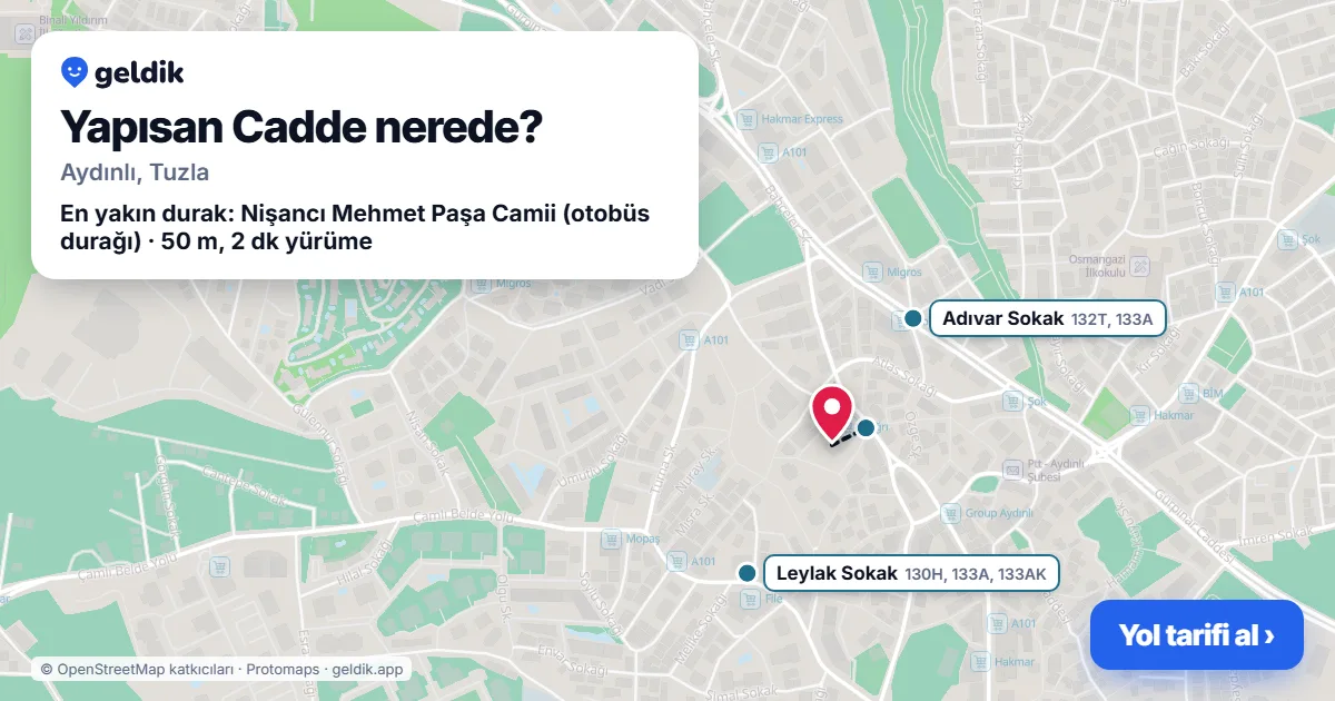 Where is Yapısan Cadde: map with its location and the nearest stops, with walking times