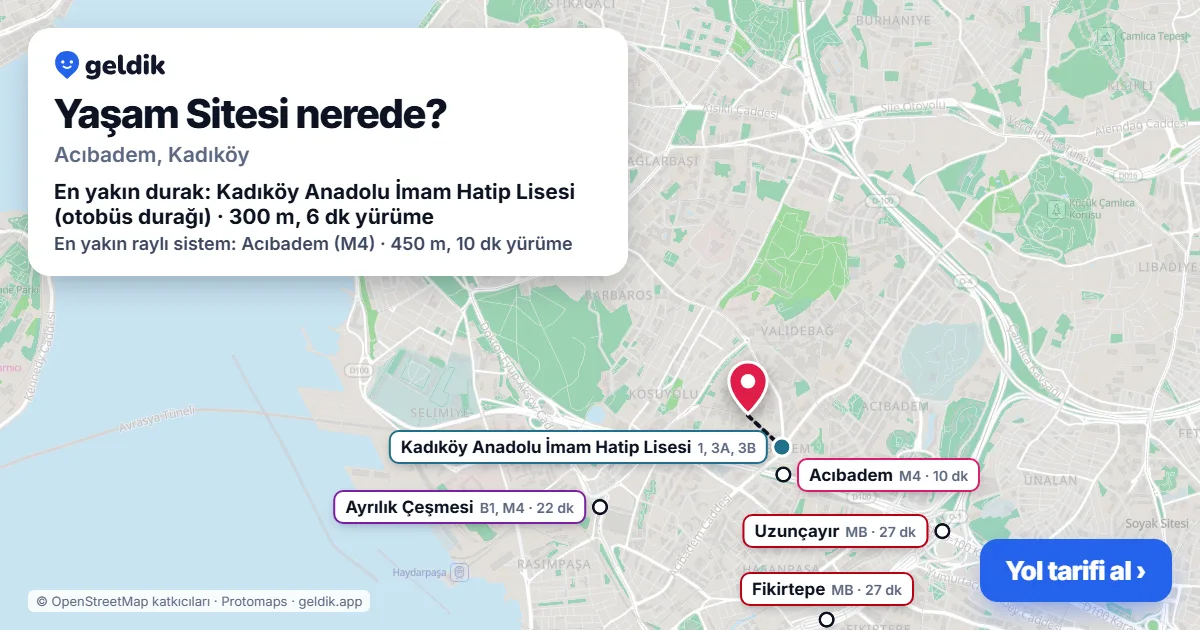 Yaşam Sitesi nerede: haritada konumu ve en yakın duraklar, yürüme süreleriyle