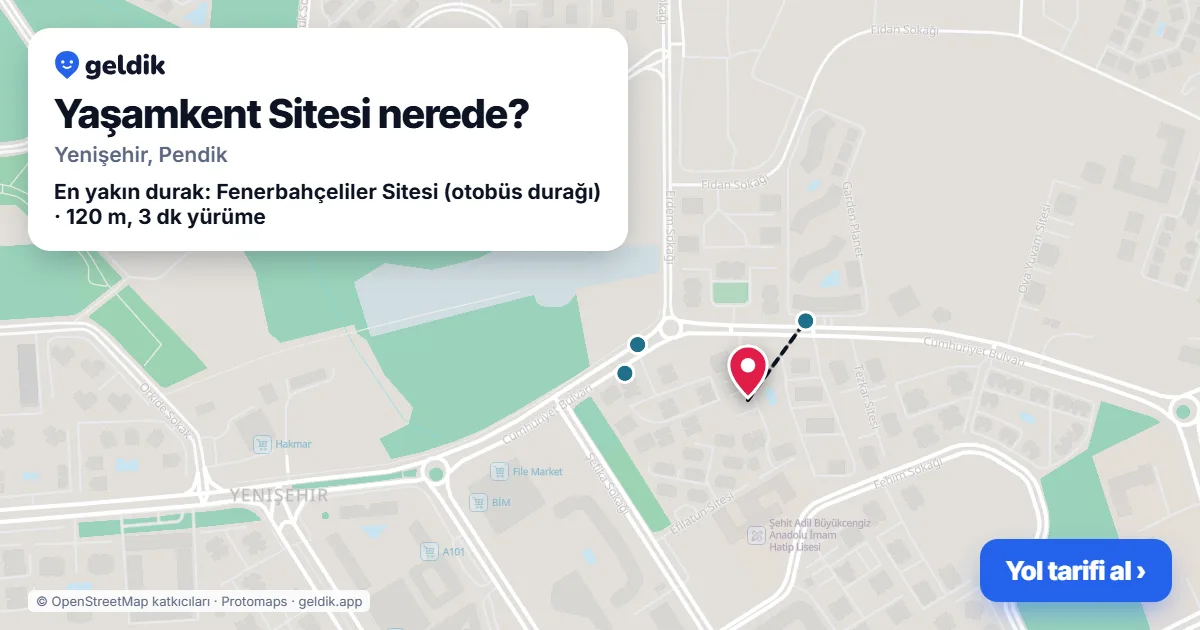 Where is Yaşamkent Sitesi: map with its location and the nearest stops, with walking times