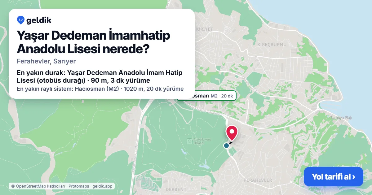 Where is Yaşar Dedeman İmamhatip Anadolu Lisesi: map with its location and the nearest stops, with walking times