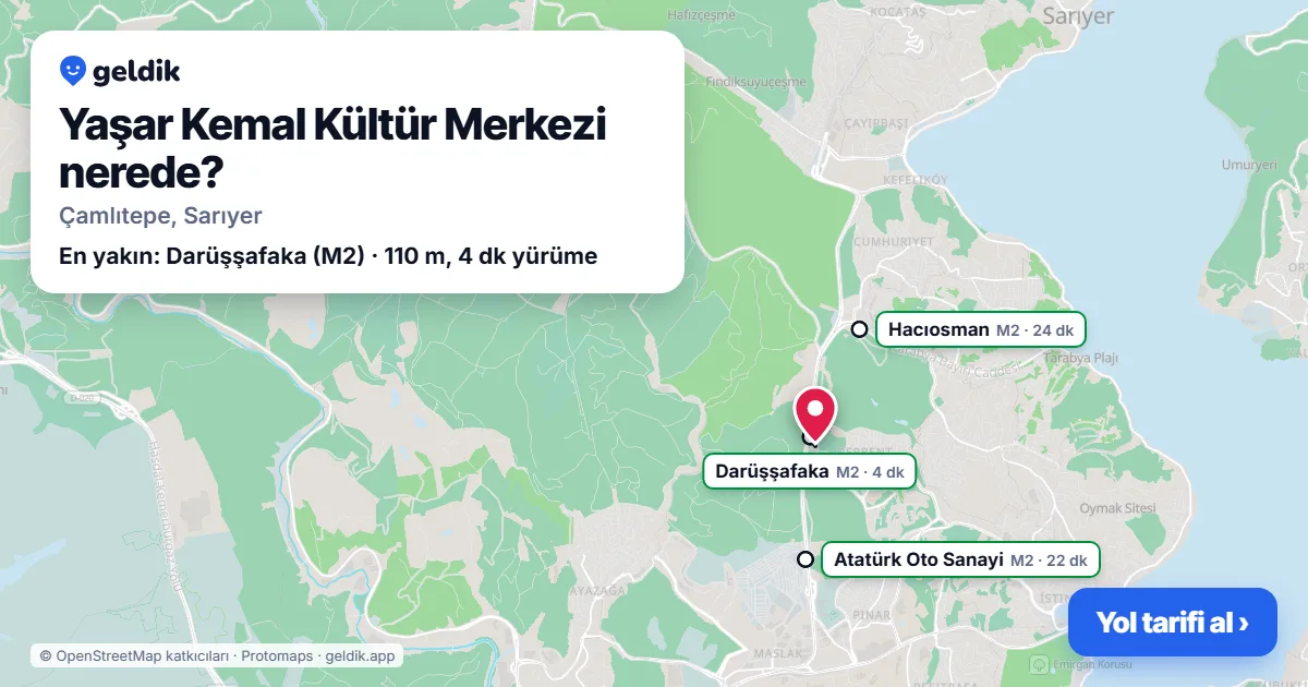 Where is Yaşar Kemal Kültür Merkezi: map with its location and the nearest stops, with walking times