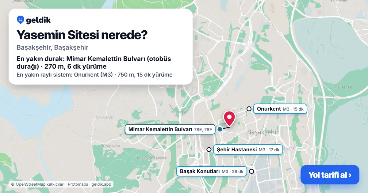 Yasemin Sitesi nerede: haritada konumu ve en yakın duraklar, yürüme süreleriyle