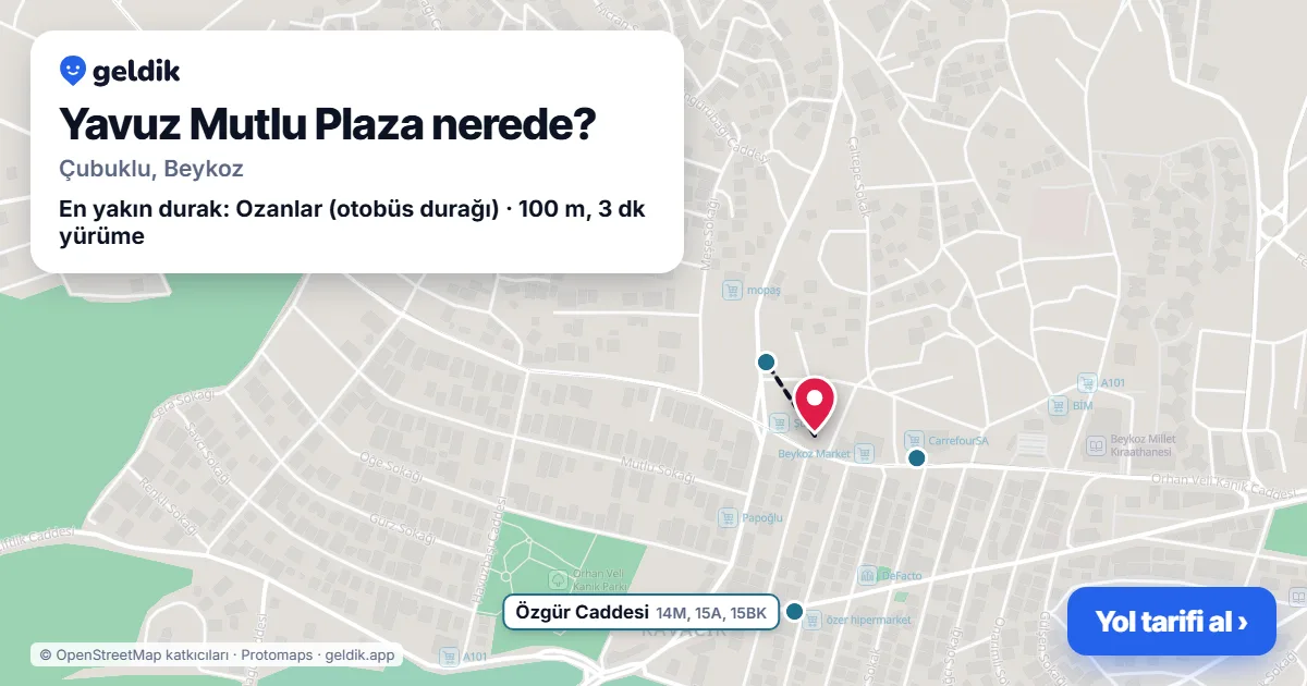 Where is Yavuz Mutlu Plaza: map with its location and the nearest stops, with walking times