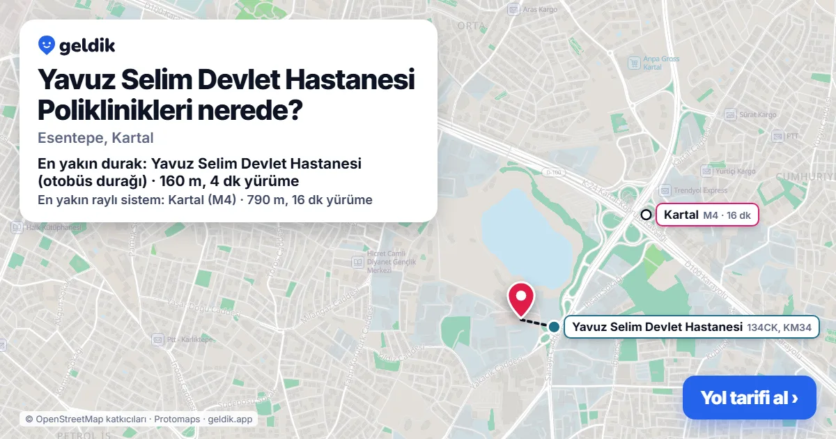 Yavuz Selim Devlet Hastanesi Poliklinikleri nerede: haritada konumu ve en yakın duraklar, yürüme süreleriyle