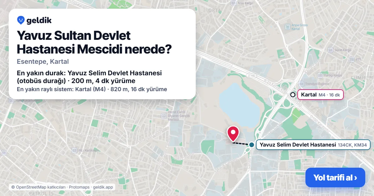 Yavuz Sultan Devlet Hastanesi Mescidi nerede: haritada konumu ve en yakın duraklar, yürüme süreleriyle
