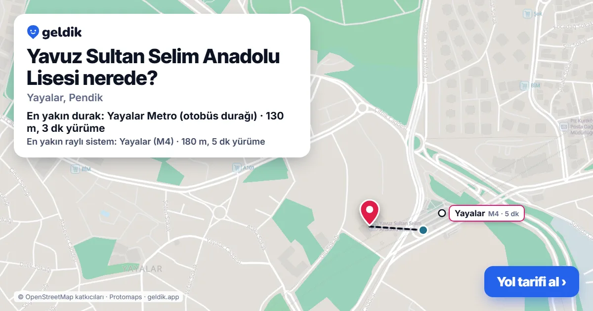 Yavuz Sultan Selim Anadolu Lisesi nerede: haritada konumu ve en yakın duraklar, yürüme süreleriyle
