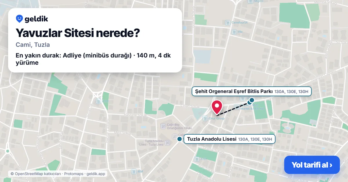 Where is Yavuzlar Sitesi: map with its location and the nearest stops, with walking times