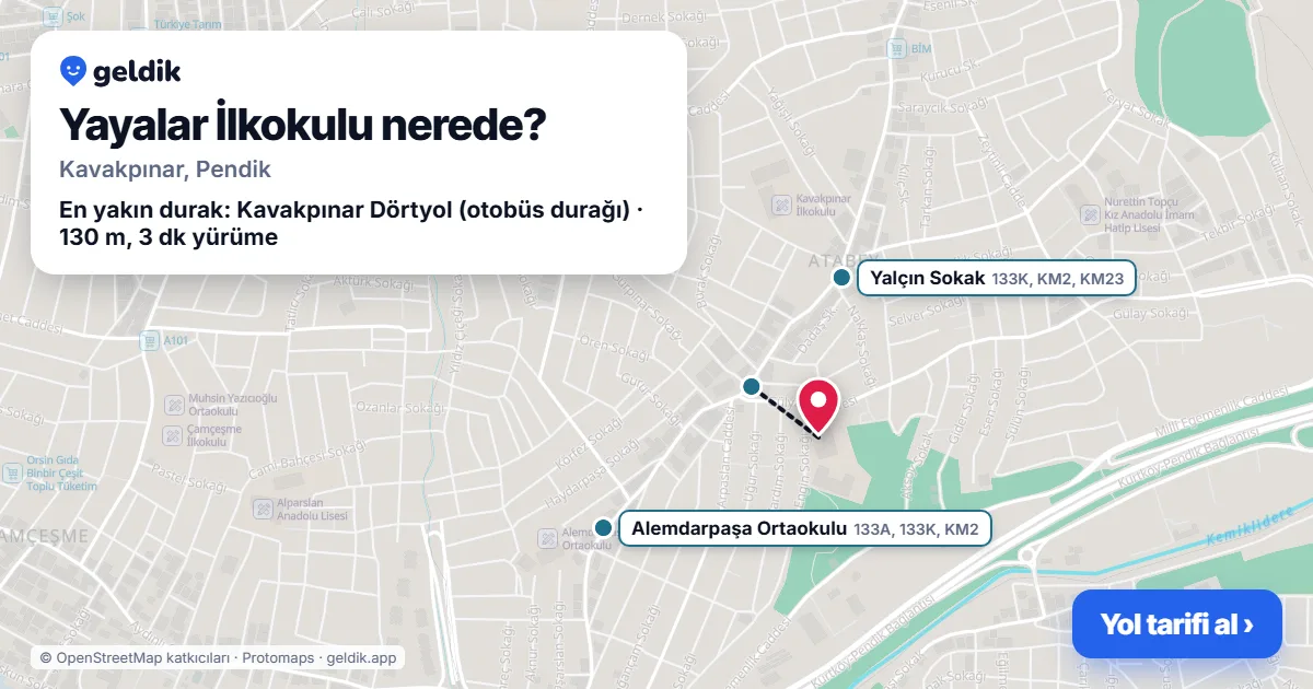 Yayalar İlkokulu nerede: haritada konumu ve en yakın duraklar, yürüme süreleriyle