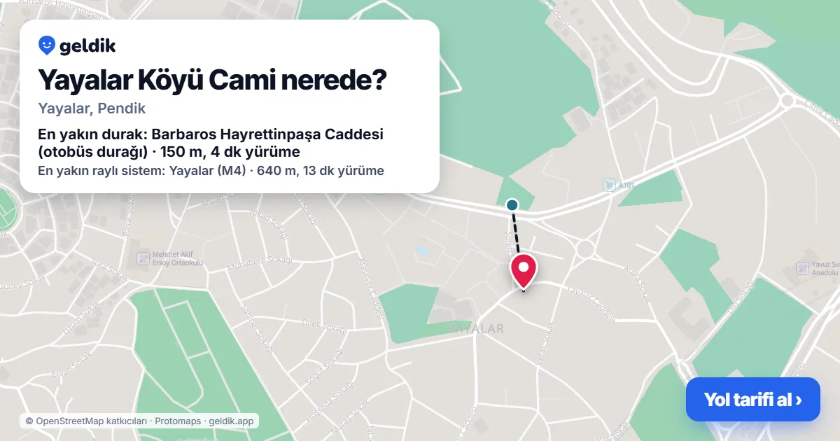 Where is Yayalar Köyü Cami: map with its location and the nearest stops, with walking times