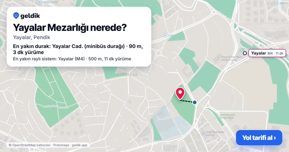 Where is Yayalar Mezarlığı: map with its location and the nearest stops, with walking times