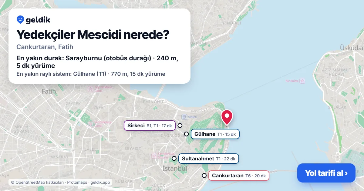 Where is Yedekçiler Mescidi: map with its location and the nearest stops, with walking times