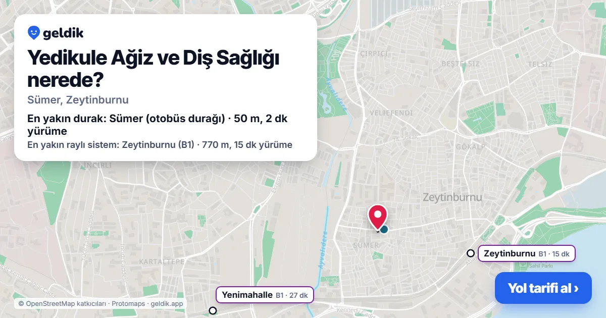 Yedikule Ağiz ve Diş Sağlığı nerede: haritada konumu ve en yakın duraklar, yürüme süreleriyle