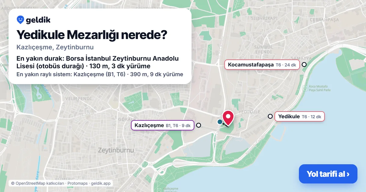 Yedikule Mezarlığı nerede: haritada konumu ve en yakın duraklar, yürüme süreleriyle