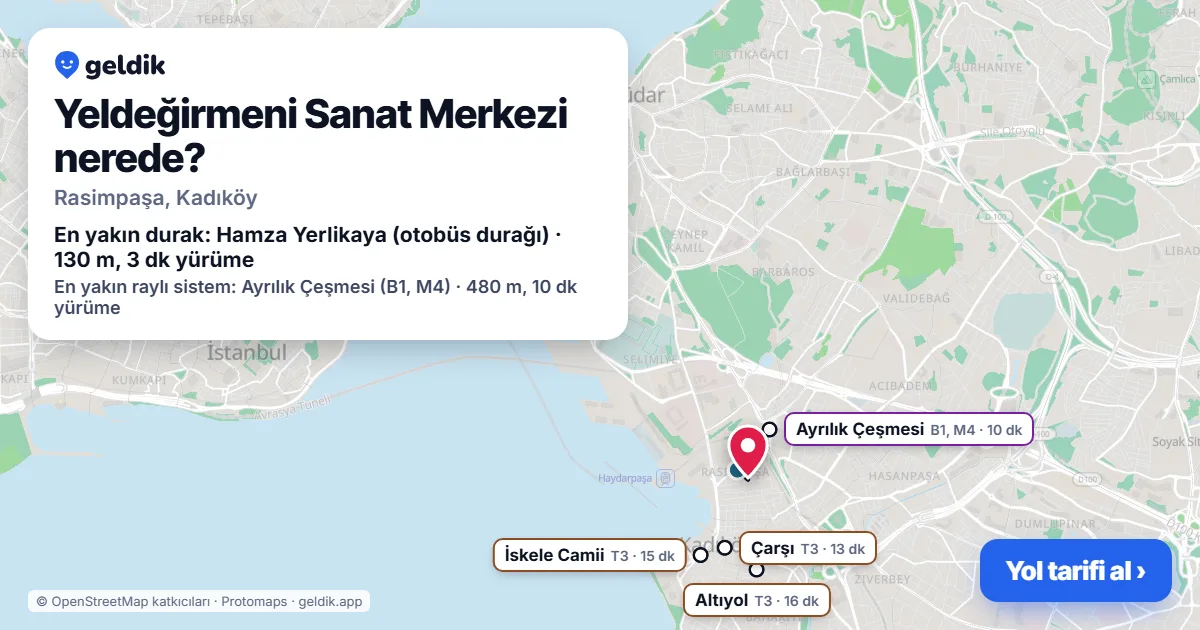 Yeldeğirmeni Sanat Merkezi nerede: haritada konumu ve en yakın duraklar, yürüme süreleriyle